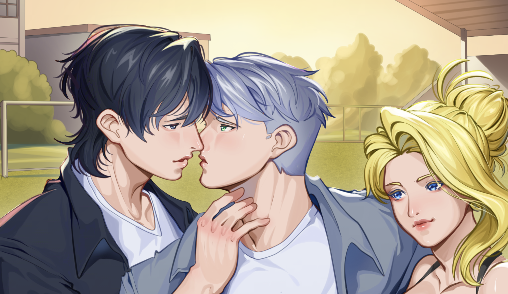 Heartstrings & Halftime — story banner featuring Freya, Nathaniel, and Kaiden